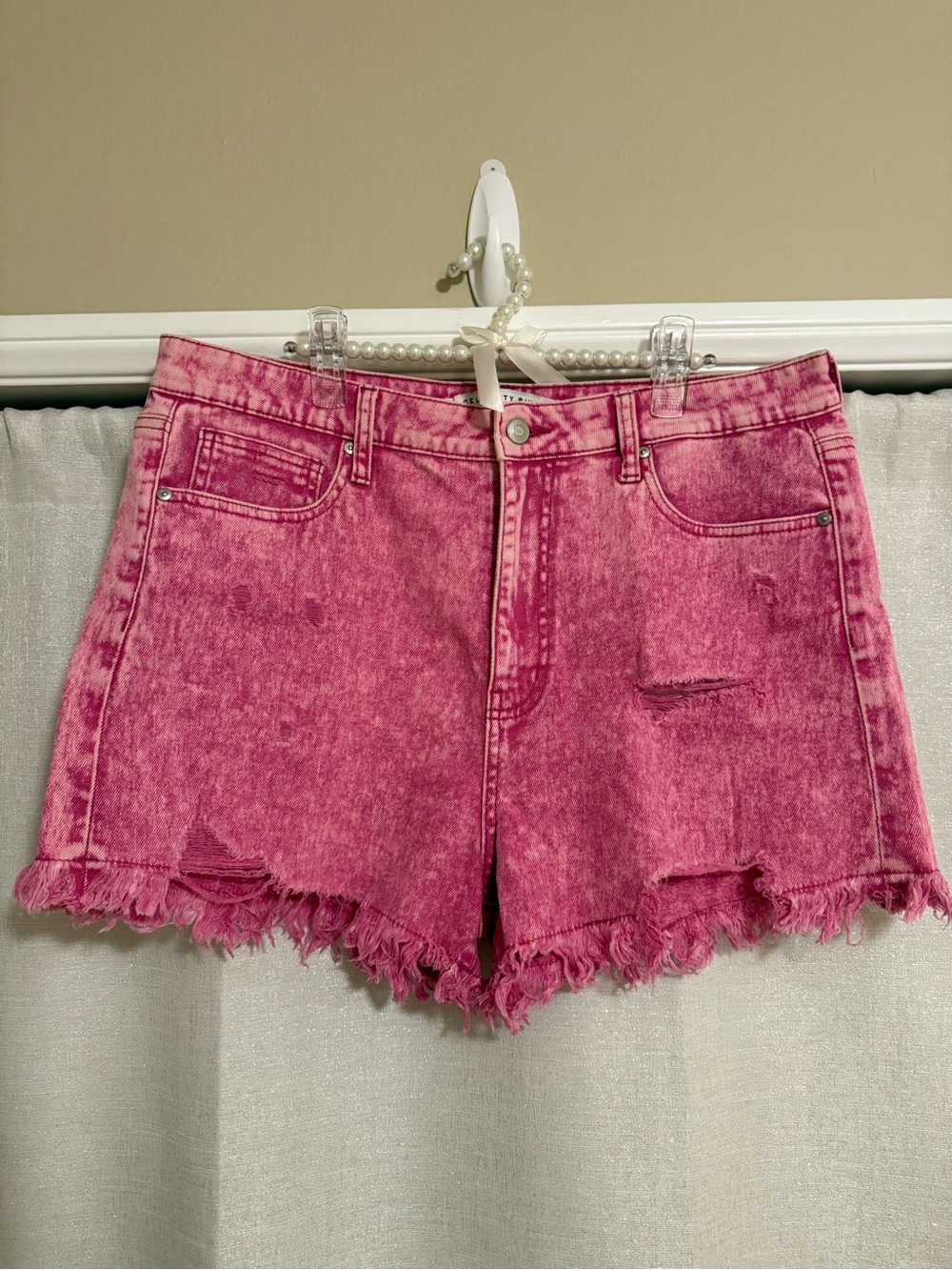 Celebrity Pink Acid-Wash Hot Pink Frayed Denim Shorts